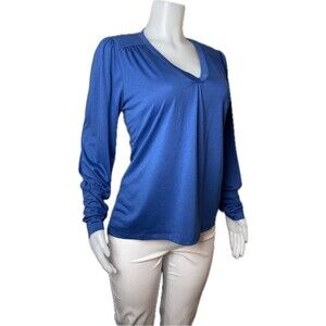 F. Sundance Top XXL  Blue Blouse Long Sleeve V Neck High Low NWT $78